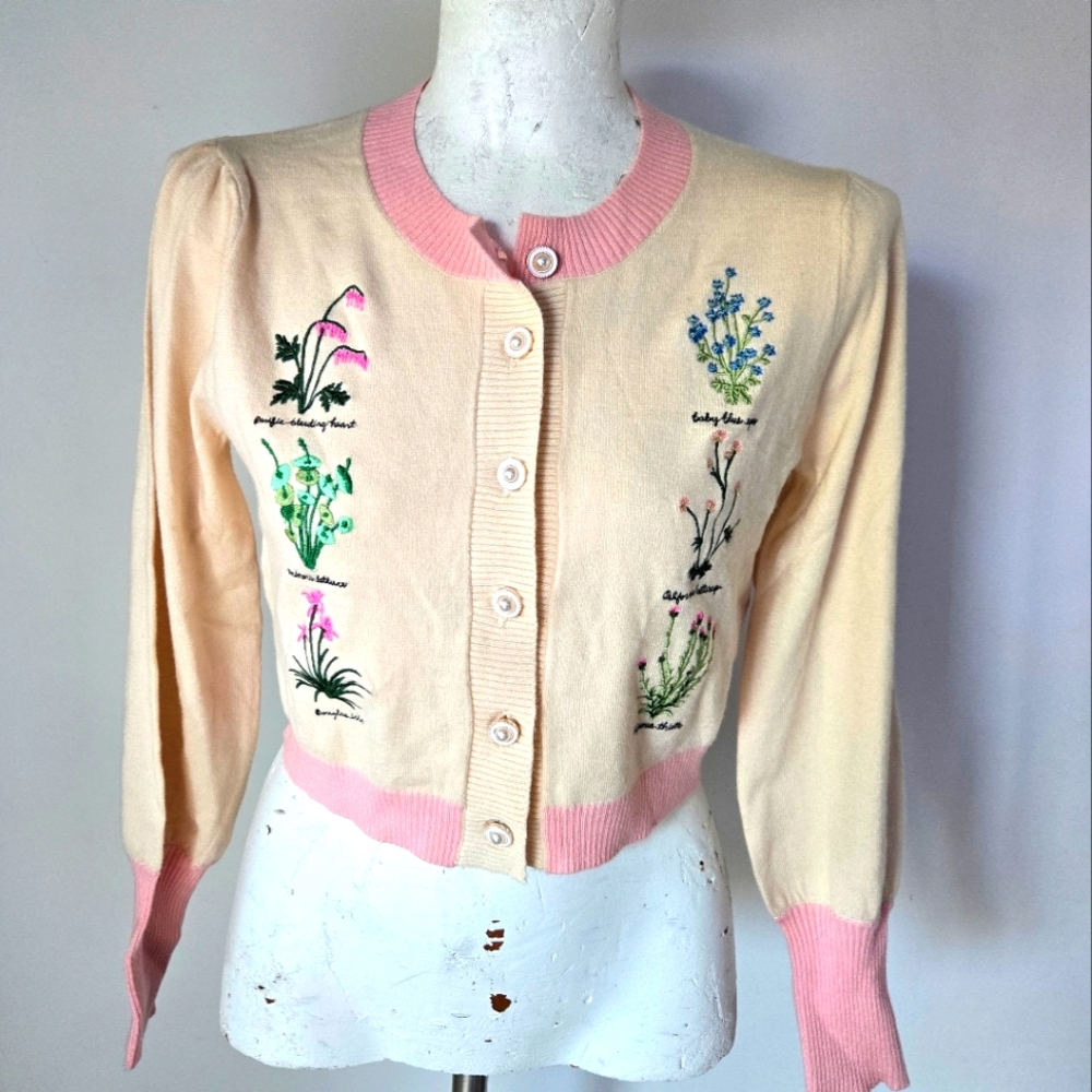 Pomelo × bijou harman embroidered cardigan sweater xs